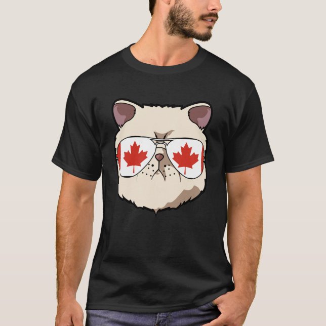 Canada Flag Canadian Exotic Shorthaire Cat Sunglas T-Shirt (Front)