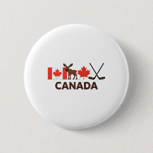 Canada Flag Canadian Maple Leaf Deer Ice Hockey 6 Cm Round Badge