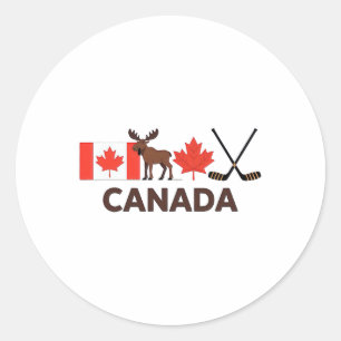 Canada Flag Canadian Maple Leaf Deer Ice Hockey  Classic Round Sticker