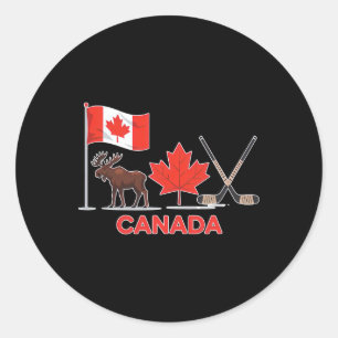Canada Flag Canadian Maple Leaf Deer Ice Hockey  Classic Round Sticker