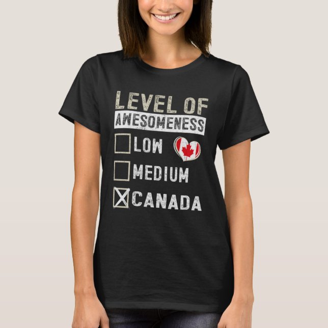 Canada Flag Canadians Level Of Awesomeness T-Shirt (Front)