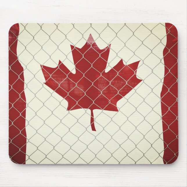Canada Flag. Chain Link Fence. Rustic. Cool. Mouse Mat (Front)