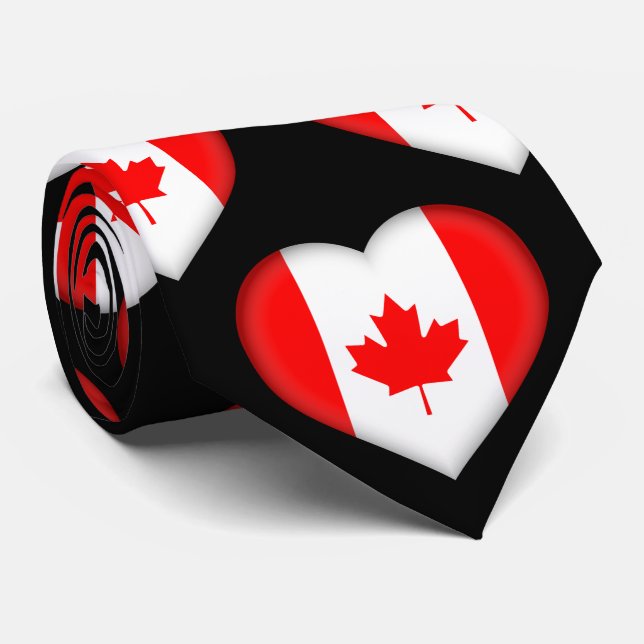 Canada Flag Colours Heart Pattern Neck Tie (Rolled)