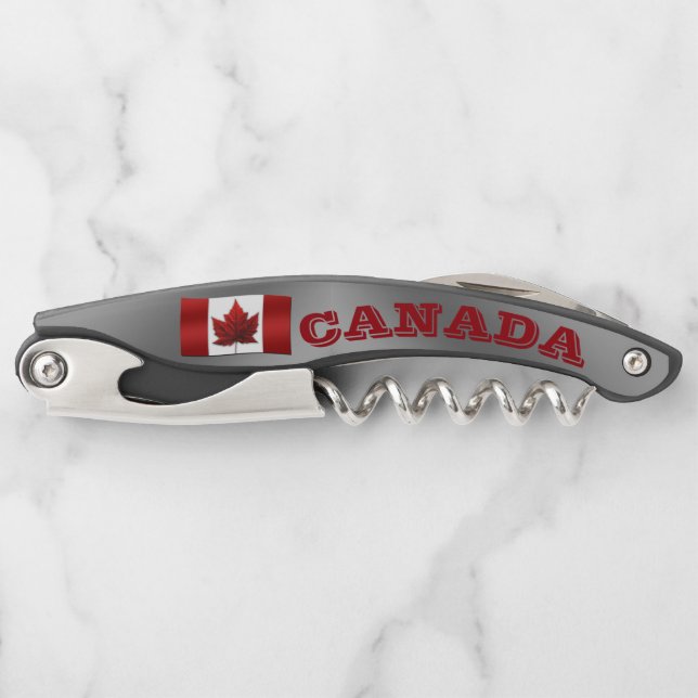 Canada Flag Corkscrew Custom Bottle Opener (Front)