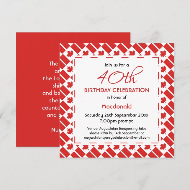 CANADA  FLAG Custom Birthday Celebration Invitation (Front/Back)