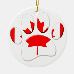 Canada Flag Dog Paw Print Ceramic Tree Decoration