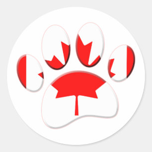 Canada Flag Dog Paw Print Classic Round Sticker
