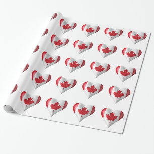 Canada Flag Heart Cutout Wrapping Paper