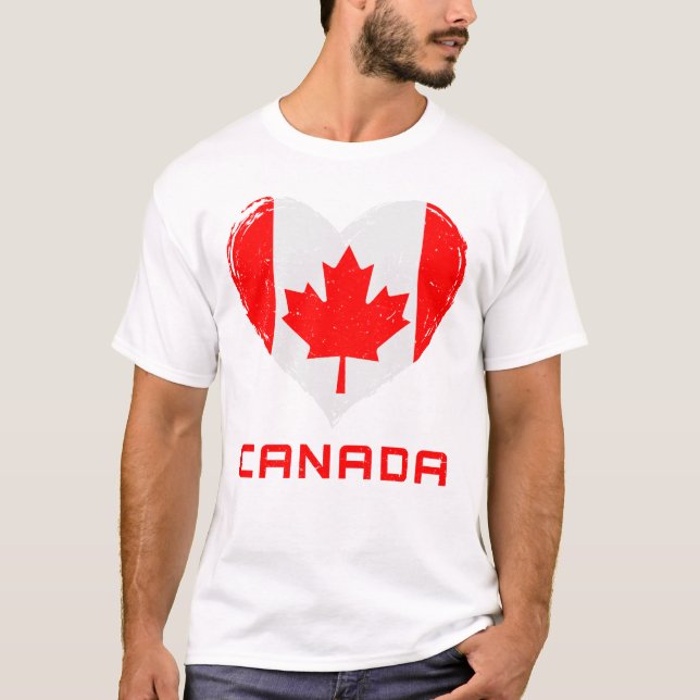 Canada Flag Heart Distressed Men's White T-Shirt (Front)