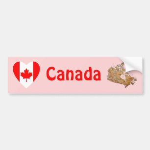 Canada Flag Heart + Map Bumper Sticker