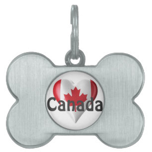 Canada Flag Heart Pet Name Tag