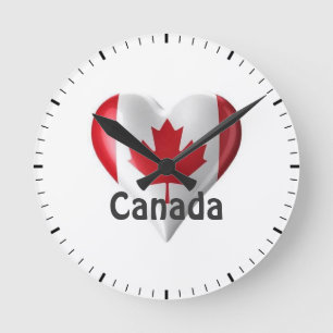 Canada Flag Heart Round Clock