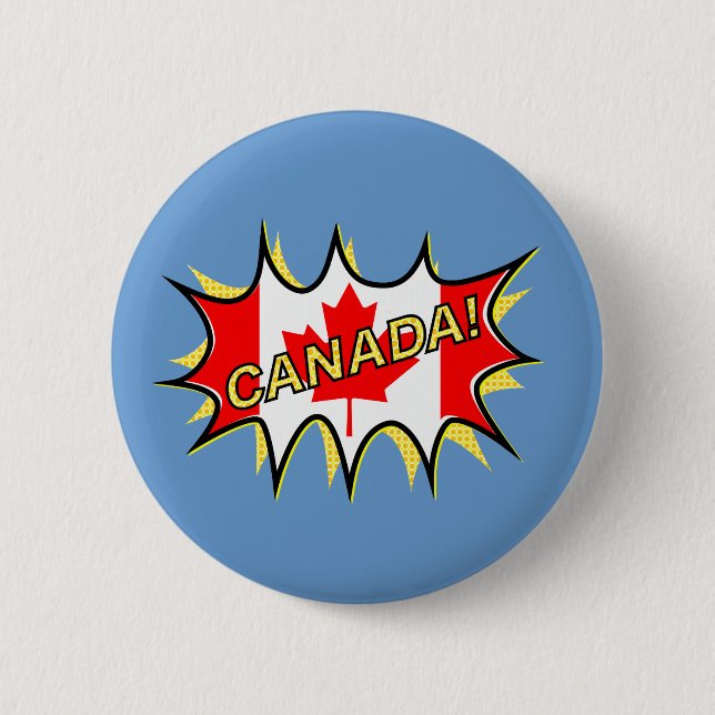 Canada Flag Kapow Comic Style Star 6 Cm Round Badge (Front)