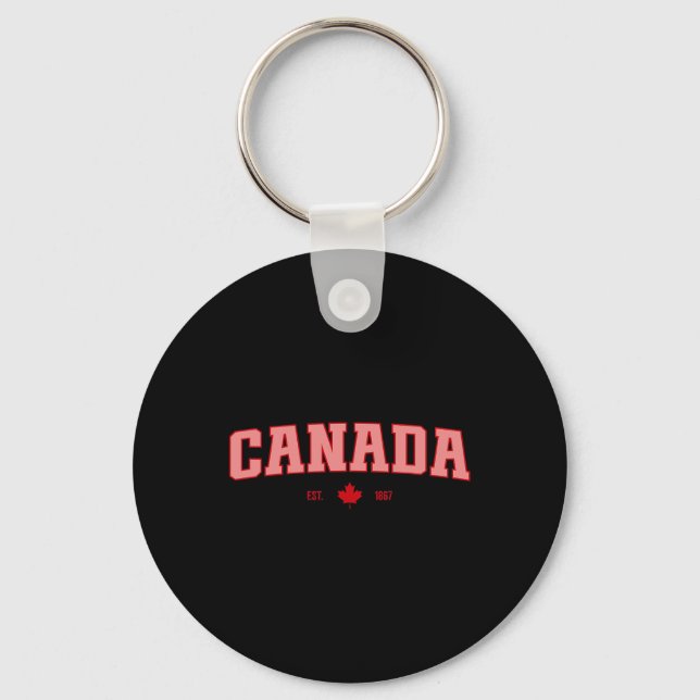 Canada Flag Love Retro Canada Day Maple Leaf Est 1 Key Ring (Front)