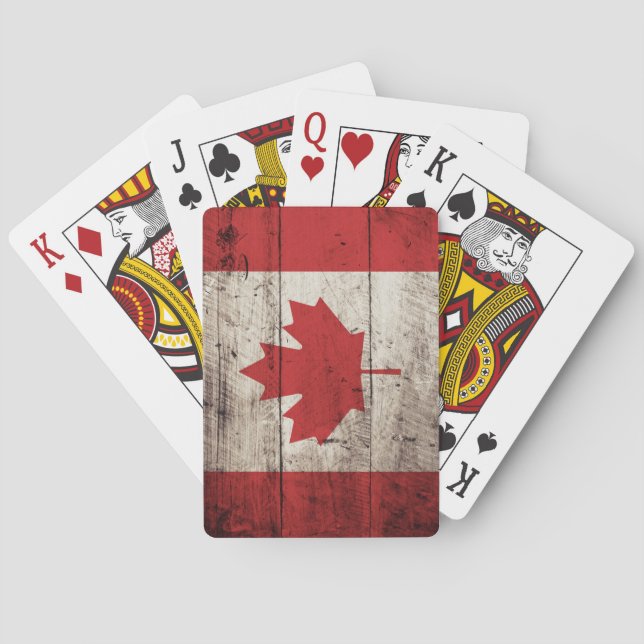 Canada Flag on Old Wood Grain Playing Cards (Back)