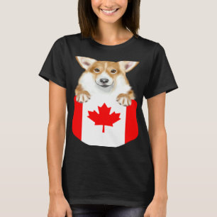 Canada Flag Pembroke Welsh Corgi Dog In Pocket T-Shirt