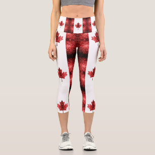 Canada flag red sparkles pattern capri leggings
