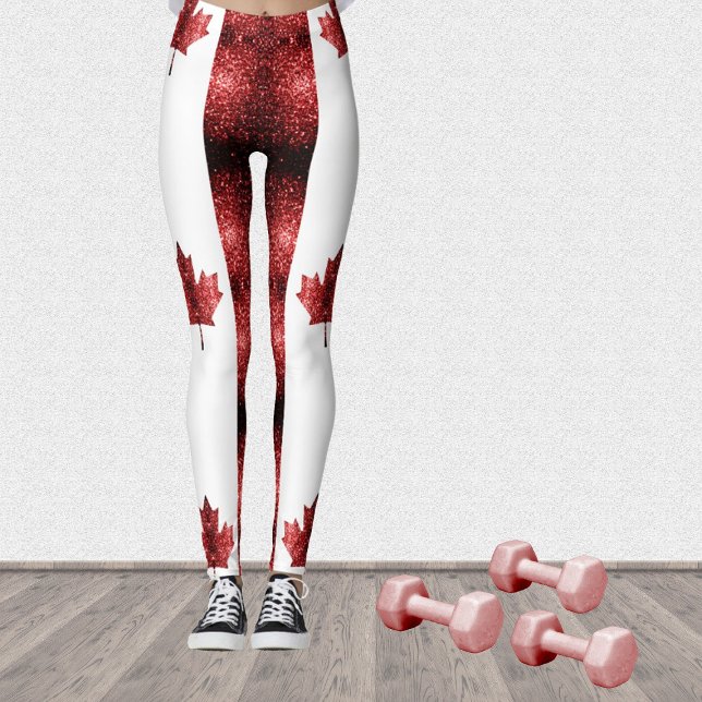 Canada flag red sparkles pattern leggings (Stand out in the gym with our breathable sparkly Canada flag leggings!)