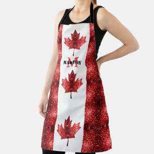 Canada flag red sparkles pattern Monogram Apron