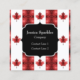 Canada flag red sparkles pattern Monogram Square Business Card