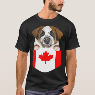 Canada Flag St Bernard Dog In Pocket T-Shirt