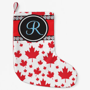 Canada Flag Unique Abstract Budget Monogram Small Christmas Stocking