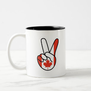 Canada Flag V Sign Two-Tone Coffee Mug