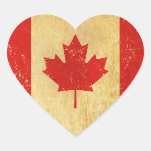 Canada Flag Vintage Design Heart Sticker