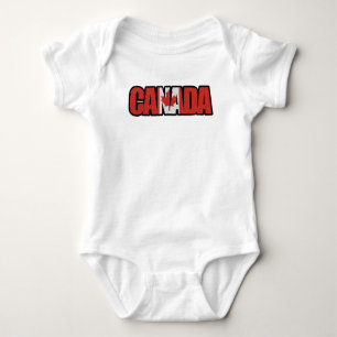 Canada Flag With Maple Leaf In Typographic Text Baby Bodysuit