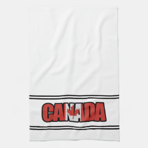 Canada Flag With Maple Leaf In Typographic Text Tea Towel