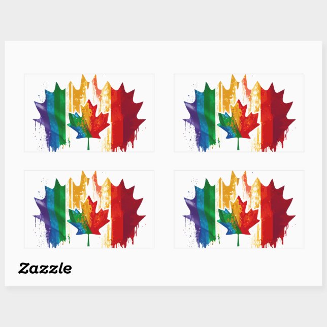 Canada Gay Pride Rainbow Flag Maple Leaf LGTBQ Rectangular Sticker (Sheet)