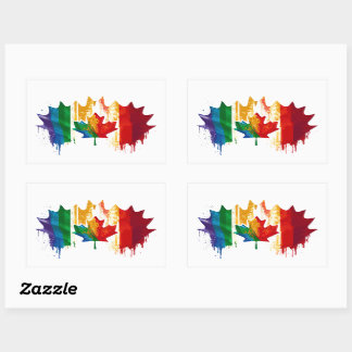 Canada Gay Pride Rainbow Flag Maple Leaf LGTBQ Rectangular Sticker