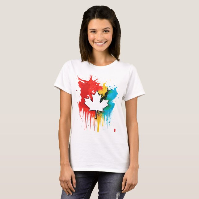 Canada Gay Pride Rainbow Flag Maple Leaf LGTBQ T-Shirt (Front Full)