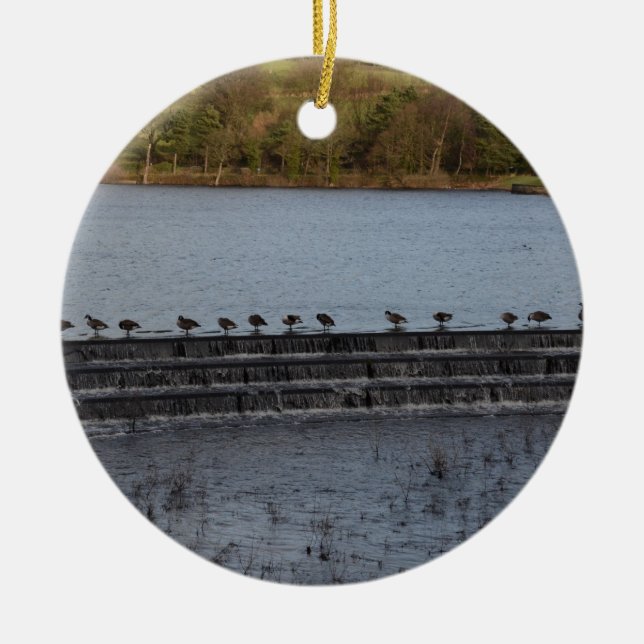 Canada Geese All In A Row Ceramic Tree Decoration (Front)