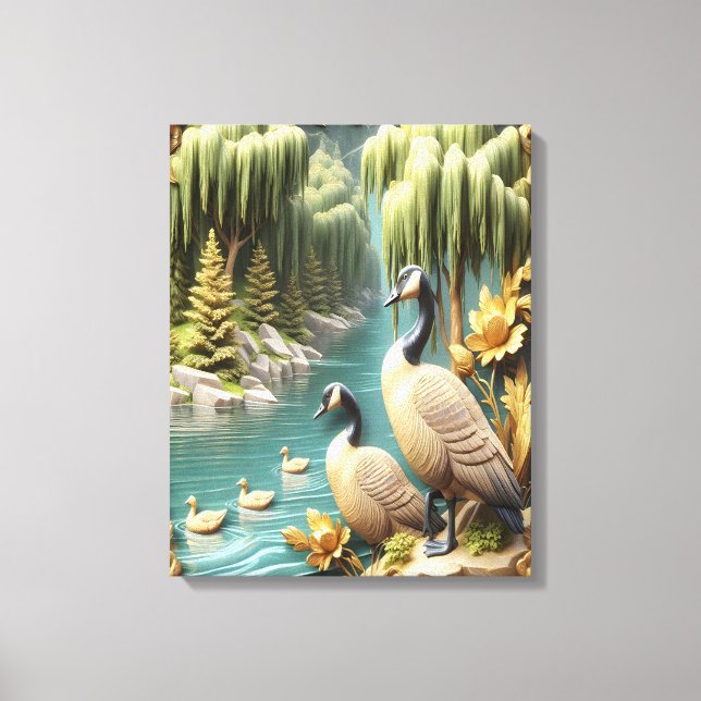 Canada Geese Amidst the Weeping Willows  16x20 Canvas Print (Front)