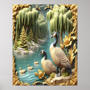 Canada Geese Amidst the Weeping Willows 16x20 Poster