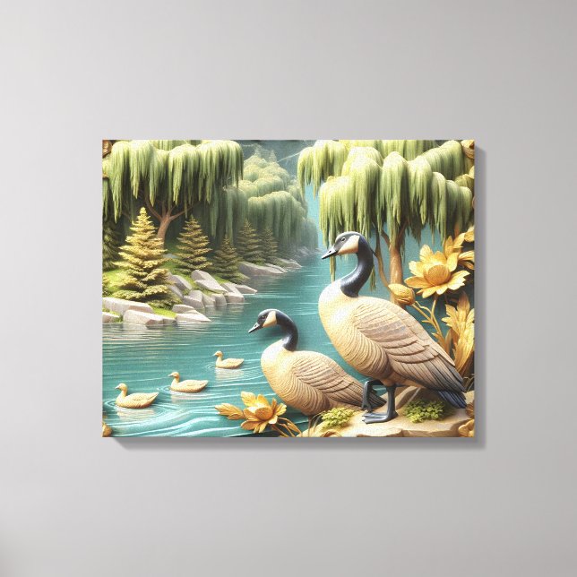 Canada Geese Amidst the Weeping Willows 20x16 Canvas Print (Front)