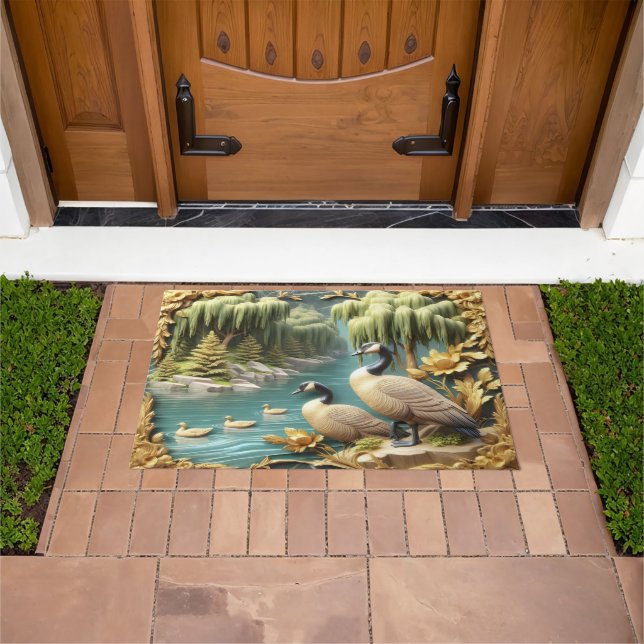 Canada Geese Amidst the Weeping Willows 36x24 Doormat (Outdoor)