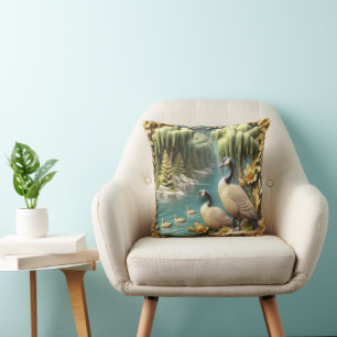 Canada Geese Amidst the Weeping Willows Cushion