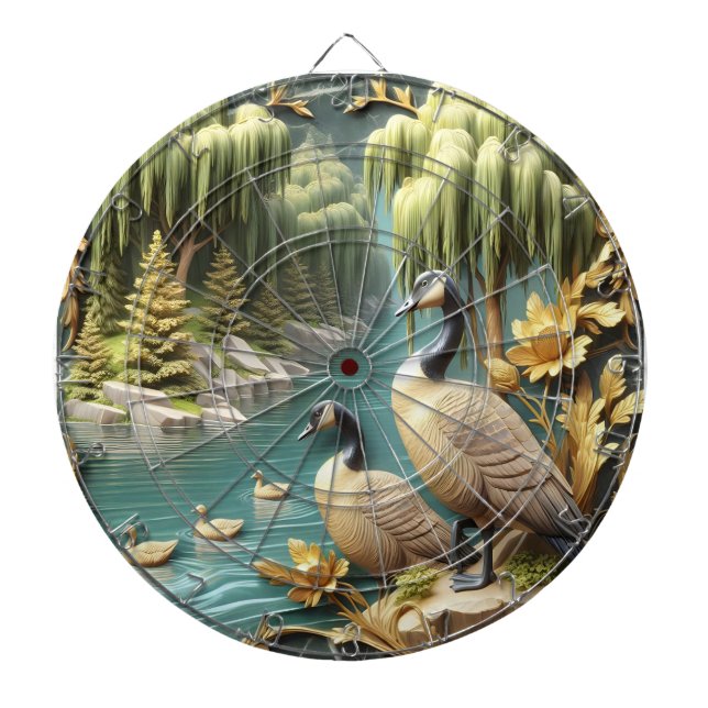 Canada Geese Amidst the Weeping Willows  Dartboard (Front)