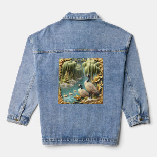 Canada Geese Amidst the Weeping Willows Denim Jacket
