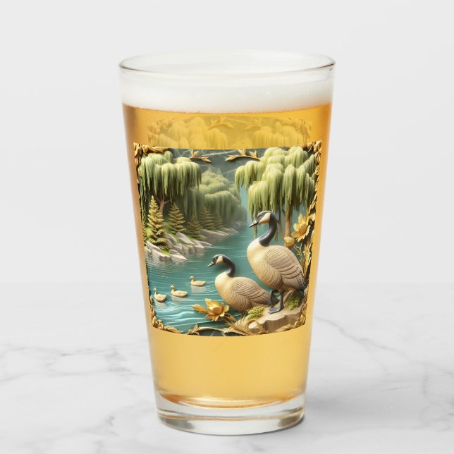 Canada Geese Amidst the Weeping Willows  Glass (Front Filled)