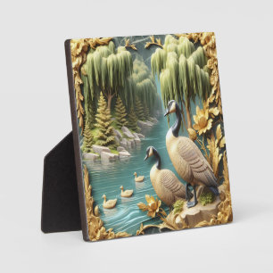 Canada Geese Amidst the Weeping Willows  Plaque