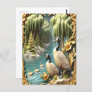 Canada Geese Amidst the Weeping Willows  Postcard
