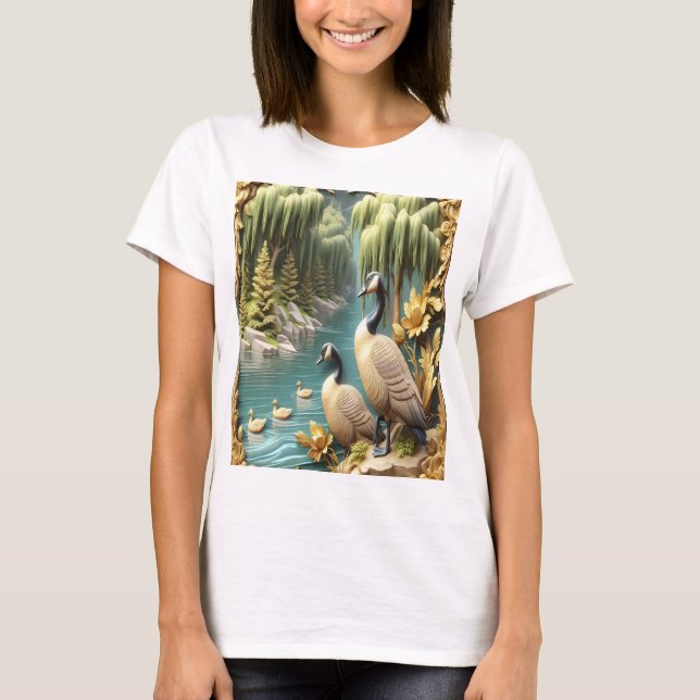 Canada Geese Amidst the Weeping Willows  T-Shirt (Front)