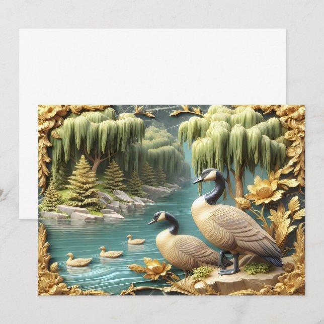 Canada Geese Amidst the Weeping Willows  Thank You Card (Front/Back)