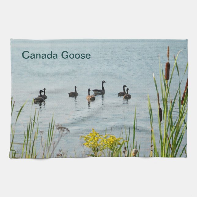 Canada Geese And Cattails Tea Towel (Horizontal)