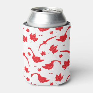 Canada Geese and Maple Leaves - Canadian flag red. Can Cooler