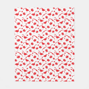 Canada Geese and Maple Leaves - Canadian flag red. Fleece Blanket