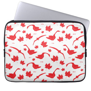 Canada Geese and Maple Leaves - Canadian flag red. Laptop Sleeve